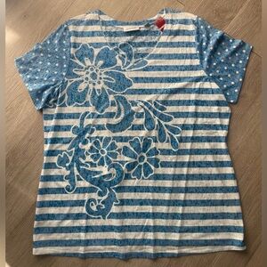 Avenue Blue and White Floral Striped Blouse